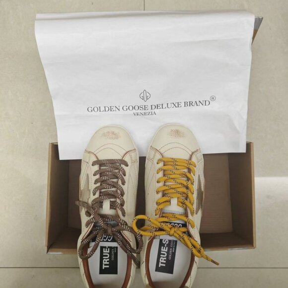 Golden Goose Cream and Brown Loafers with Yellow Accents - Picture 1 of 7